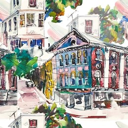 watercolor landscape seamless pattern illustration. 