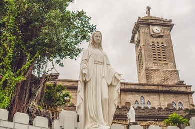 beautiful stone catholic cathedral. nha trang cathedral in nha trang, vietnam.