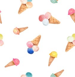 ice cream cone pattern, hand drawn watercolor sketch