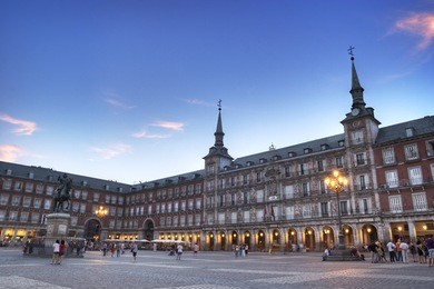 plaza mayor with statue of king philips iii in madrid, spain