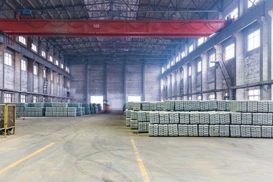 industrial finished products warehouse in a lead and zinc metal factory