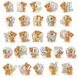 set vector letters of the english alphabet with funny teddy bear