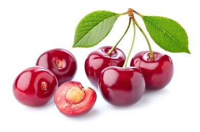 cherry with leaves in closeup