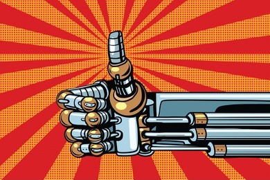 robot thumb up gesture like. pop art retro vector illustration