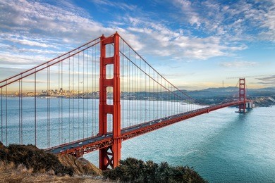 famous golden gate bridge, san francisco at night, usa