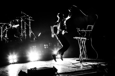 band on stage. vocalist silhouette 