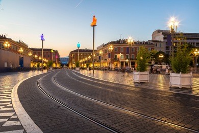 massena place square in nice in a beautiful summer night, france