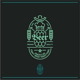 beer label, line beer logo, pub and brewery emblem on dark background