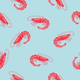 seamless pattern with watercolor shrimps. vector illustration.