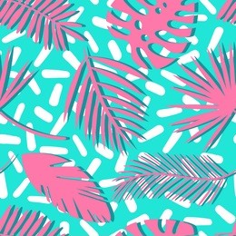 seamless tropical vector pattern with tropical plants and palm leaves. fashion pop art print for design.