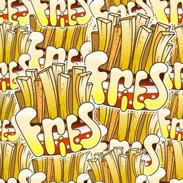 cool seamless pattern with french fries. vector illustration for your design of the packaging with the food.