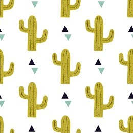 vector seamless pattern with cactuses and triangles. modern design for fashion, print, poster, card, textile. scandinavian style.