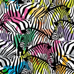 zebra with colorful silhouette wildlife animals, seamless pattern. wild animal design trendy fabric texture, illustration.