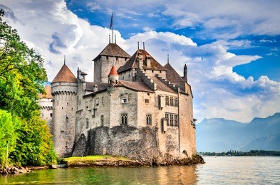 chillon castle, switzerland. montreaux, lake geneve, one of the most visited castle in swiss, attracts more than 300,000 visitors every year.