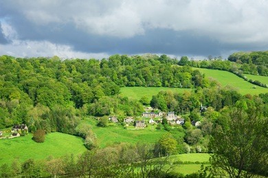 the small village of slad nesling in the beautiful slad valley in spring, the cotswolds, gloucestershire, england, uk