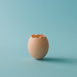 egg shell on bright blue background. minimal concept.