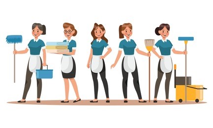 cleaning staff characters design. happy cleaning. cleaning company vector concept design.  