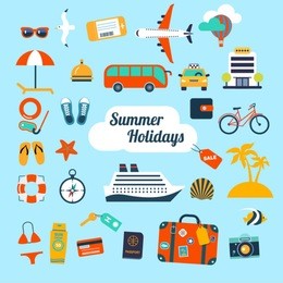 set of flat icons for summer holidays