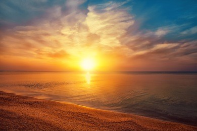 early morning, sunrise over sea.  