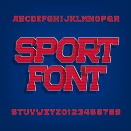 sport alphabet vector font. retro style typeface for labels, titles, posters or sportswear. type letters and numbers on a blue background. 