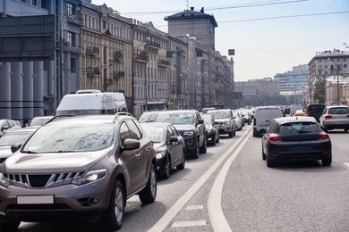 cars are standing in a traffic jam