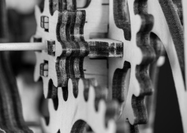 wooden gears in black and white