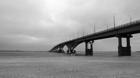 the bridge between saratov and engels.
one of the biggest bridges in europe.
night time. the beginning of spring.taken with a wide angle.
one of the famous buildings of the city. black and white photo