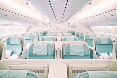 empty airplane seats in the cabin