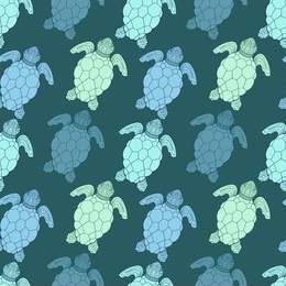 tropical sea turtle seamless pattern. beautiful blue stylized turtles background.