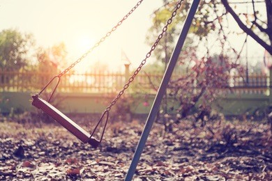 children swing,playground in the park (vintage tone)