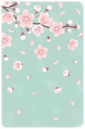 vertical template with cherry blossom, spring flowers, falling petals. retro vector illustration. place for your text. design for invitation, banner, card, poster, flyer