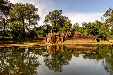 banteay srei or banteay srey , a 10th-century cambodian temple dedicated to the hindu god shiva.
