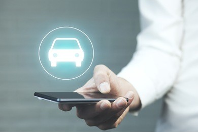 man hand phone and  car in  screen