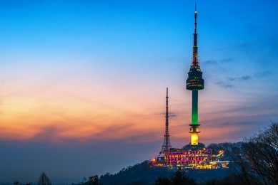 twilight sky of n seoul tower at namsan public park south korea.