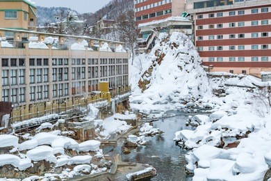 jozankei onsen is popular as a hot spring close to the city center of sapporo / winter 2017 sapporo hokkaido japan.