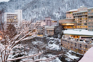 jozankei onsen is popular as a hot spring close to the city center of sapporo / winter 2017 sapporo hokkaido japan.