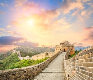 majestic great wall of china at sunset