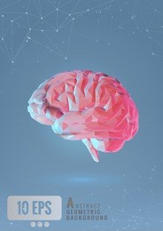 vector polygonal brain illustration conceptual with connected dots on blue space background