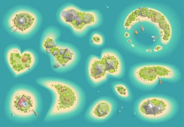vector set. islands top view.
tropical islands of various shapes and terrain. (view from above) 