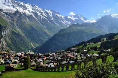 a view of the charming village of  murren in switzerland
