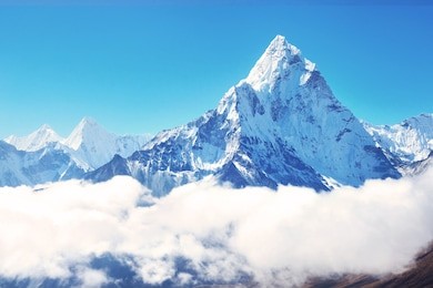 mountain peak everest. highest mountain in the world. national park, nepal.