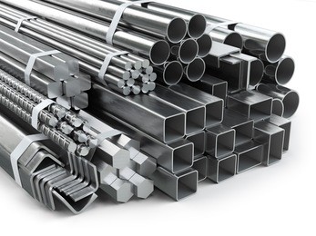 different metal products. stainless steel profiles and tubes. 3d illustration