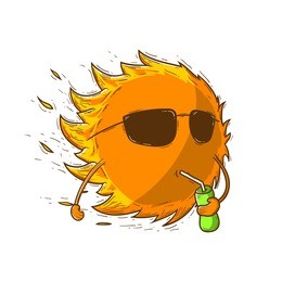 summer sun cartoon vector illustration with sunglasses and drink soda