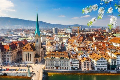 downtown of zurich at spring sunny day