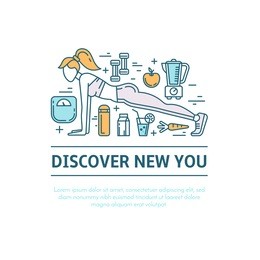 design concept with thin line icons of healthy living lifestyle, food and fitness training elements. outline logo template isolated on white background.