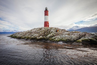 les eclaireurs lighthouse is located near ushuaia in tierra del fuego in argentina.