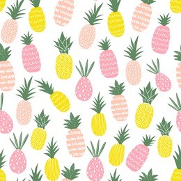 the vector illustration of the different colorful pineapples seamless pattern.