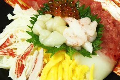 various kinds of sashimi raw fish with rice