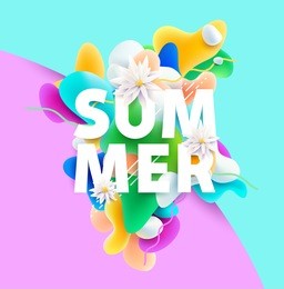 bright summer poster with inscription and flowers