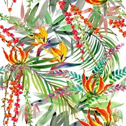tropical plant seamless pattern. watercolor exotic nature illustration.